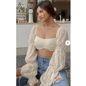 🔴4/$12 Bohemian Fashion Nova Cream Lace Crop Top Size XL